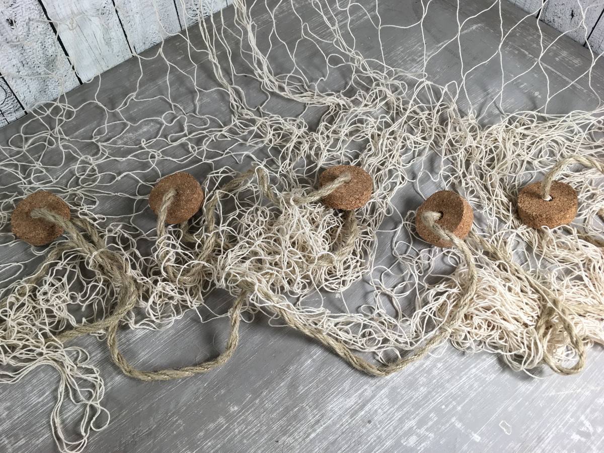 Deko Fischernetz natur mit 5 Schwimmern aus Kork ca.250x150cm
